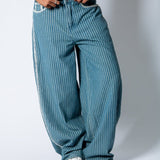 Blue Baggy Pinstripe Jeans - Liquor n Poker