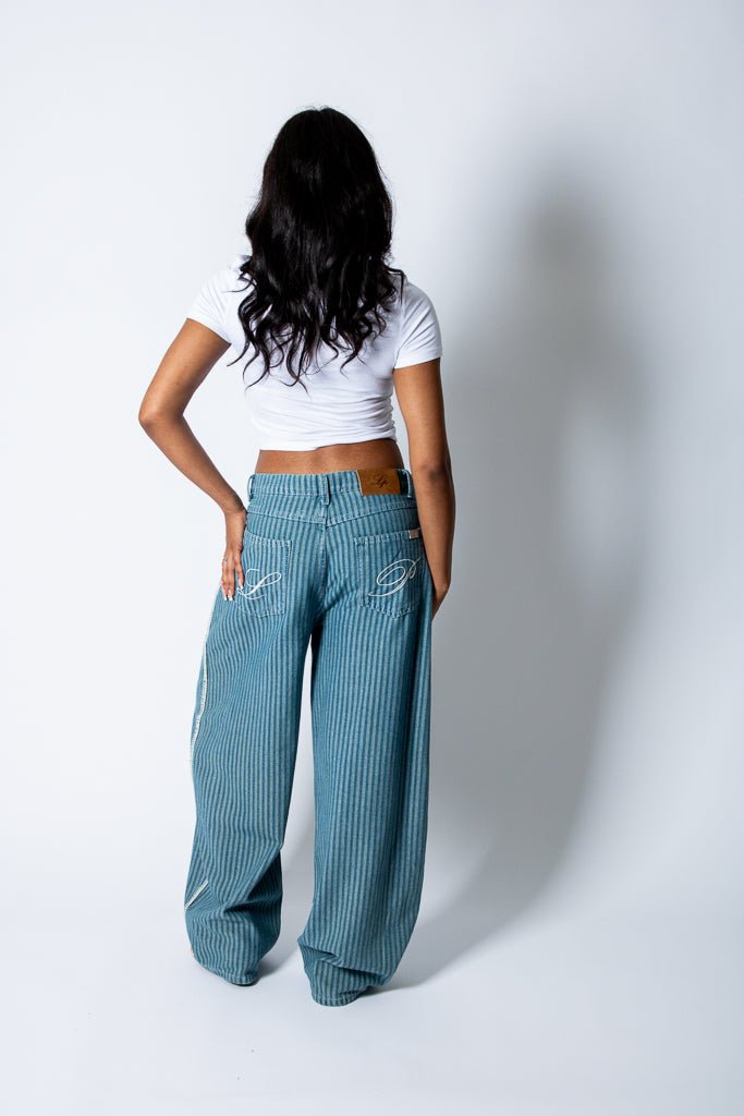 Blue Baggy Pinstripe Jeans - Liquor n Poker
