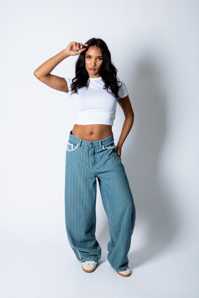 Blue Baggy Pinstripe Jeans - Liquor n Poker