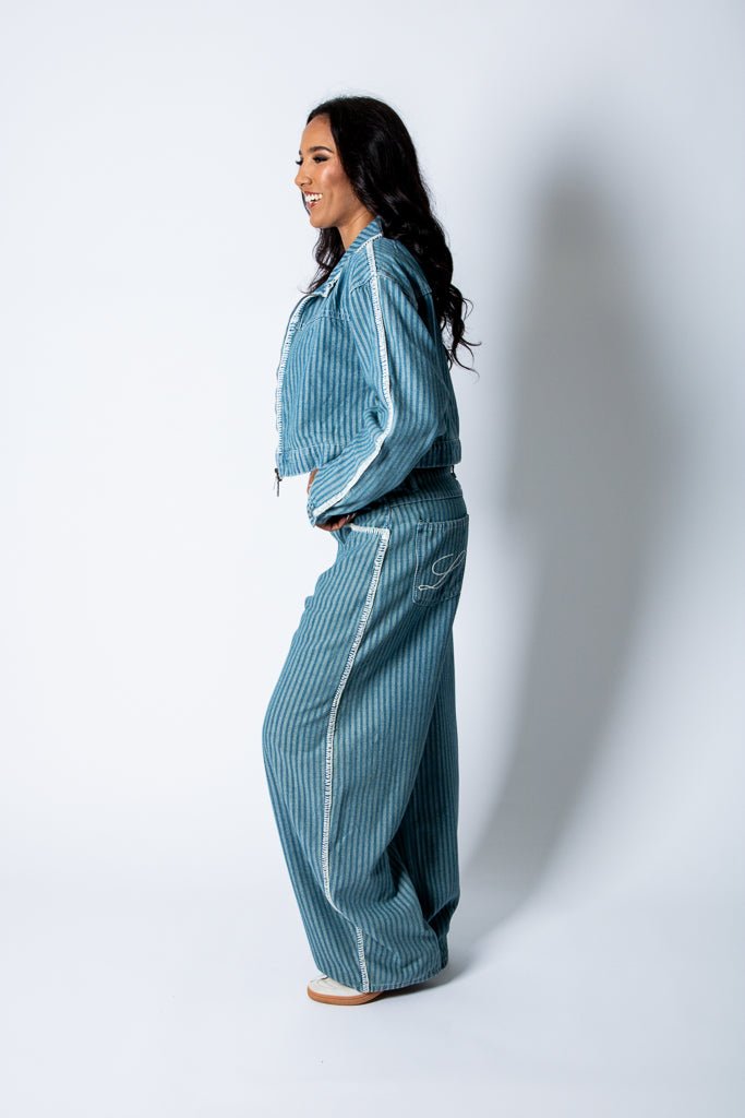 Blue Baggy Pinstripe Jeans - Liquor n Poker