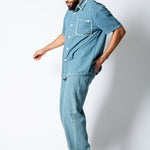 Blue Baggy Pinstripe Jeans With Embroidered Seam - Liquor n Poker