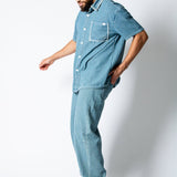 Blue Baggy Pinstripe Jeans With Embroidered Seam - Liquor n Poker