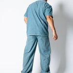 Blue Baggy Pinstripe Jeans With Embroidered Seam - Liquor n Poker
