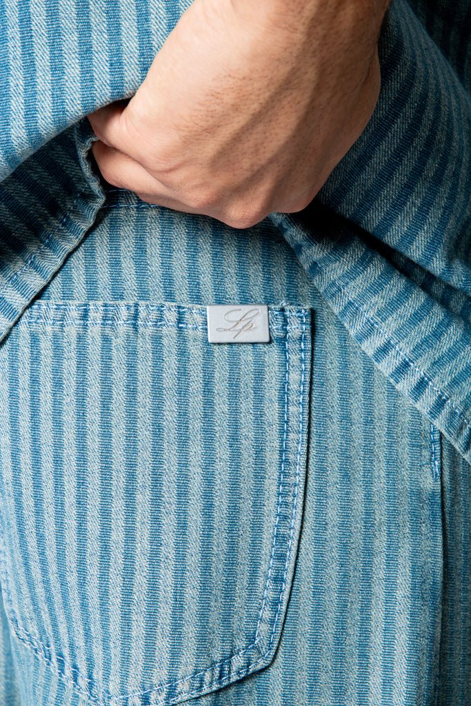 Blue Baggy Pinstripe Jeans With Embroidered Seam - Liquor n Poker