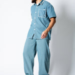 Blue Baggy Pinstripe Jeans With Embroidered Seam - Liquor n Poker
