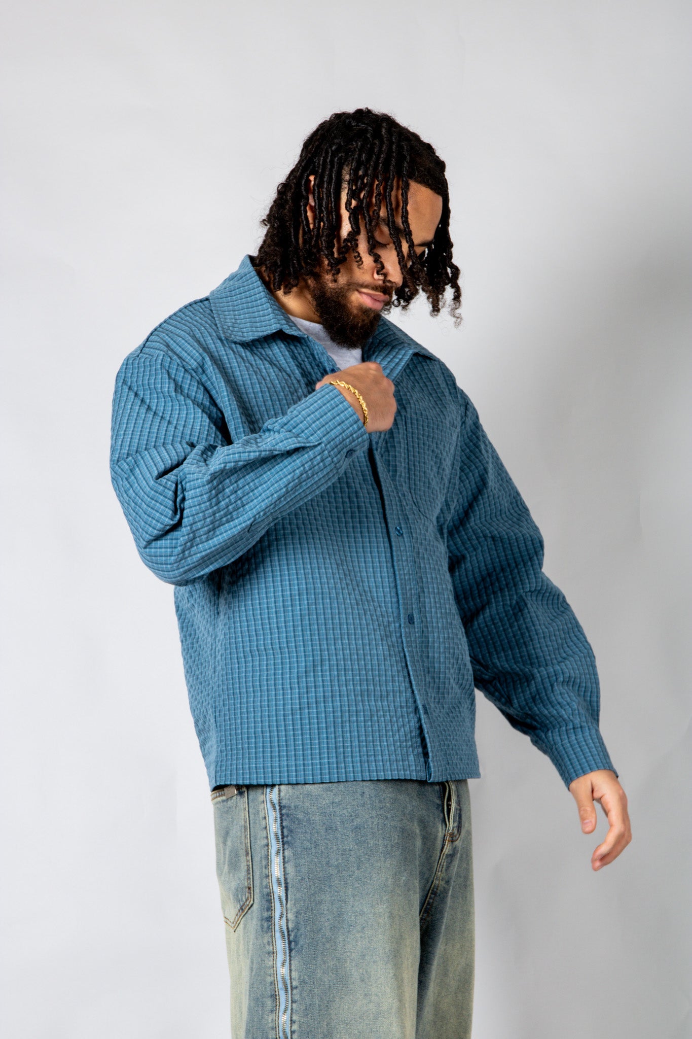 Blue Check Zip - Up Flannel Shirt - Liquor n Poker