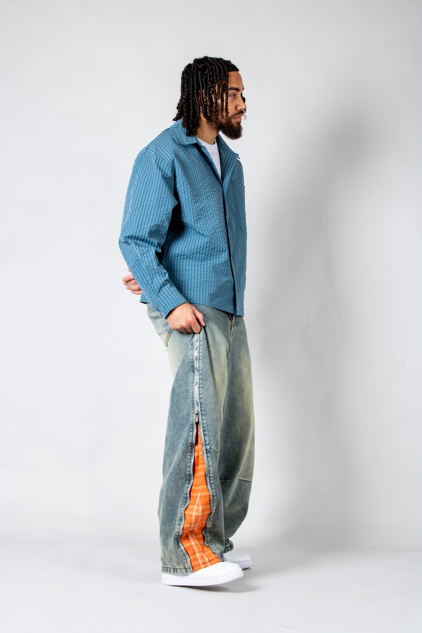 Blue Check Zip - Up Flannel Shirt - Liquor n Poker