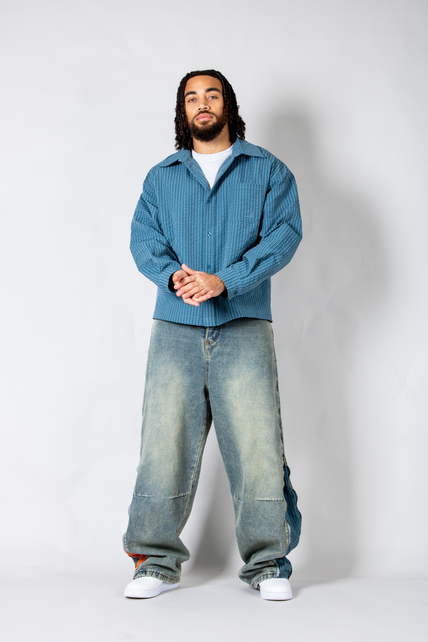 Blue Check Zip - Up Flannel Shirt - Liquor n Poker