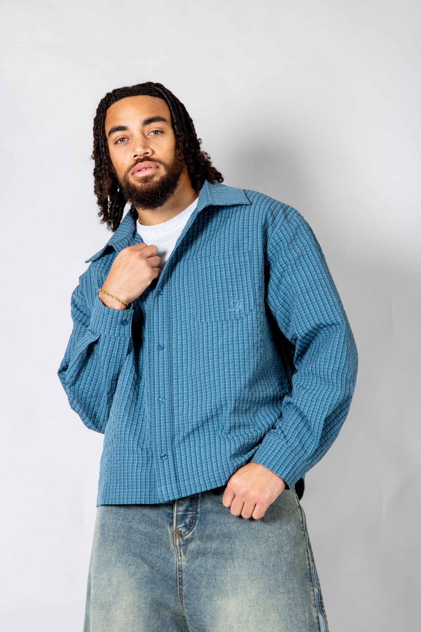 Blue Check Zip - Up Flannel Shirt - Liquor n Poker