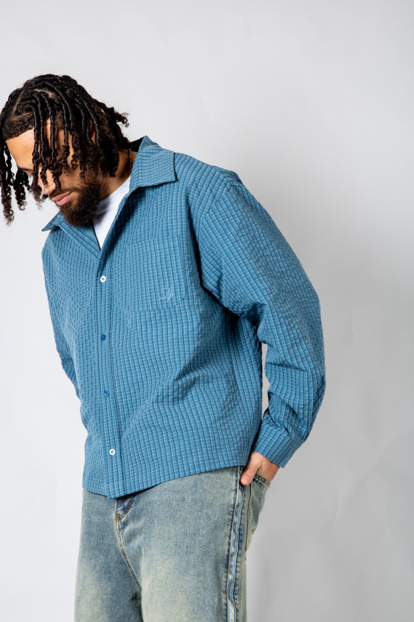 Blue Check Zip - Up Flannel Shirt - Liquor n Poker