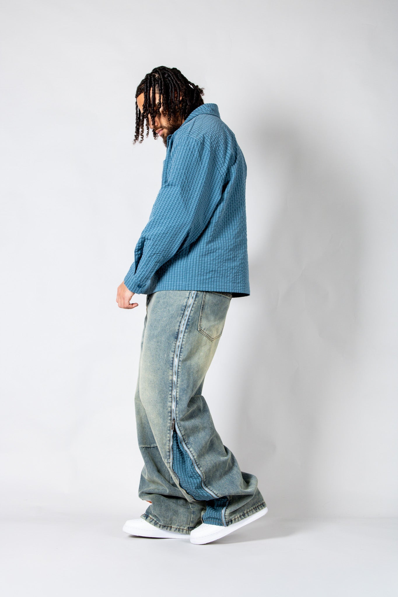 Blue Check Zip - Up Flannel Shirt - Liquor n Poker