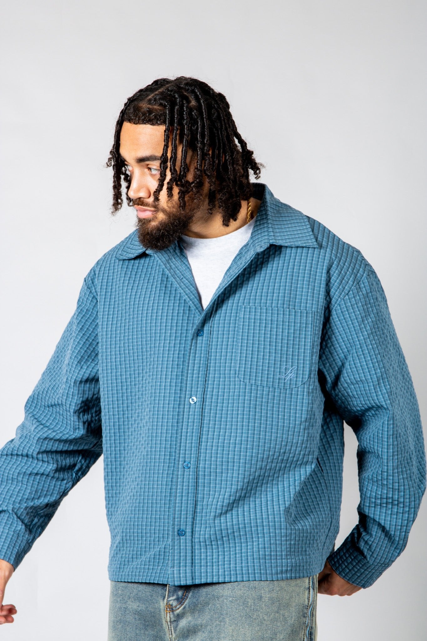 Blue Check Zip - Up Flannel Shirt - Liquor n Poker