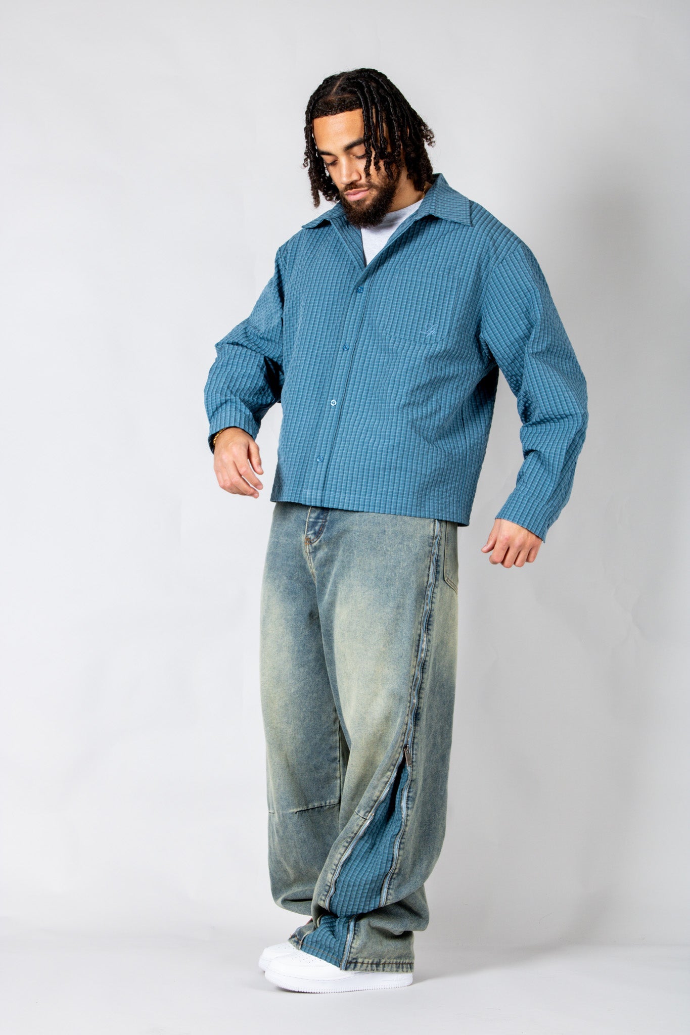 Blue Check Zip - Up Flannel Shirt - Liquor n Poker