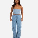 Blue Denim Floral Jacquard Bandeau - Liquor n Poker