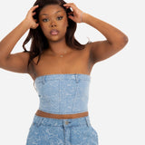 Blue Denim Floral Jacquard Bandeau - Liquor n Poker