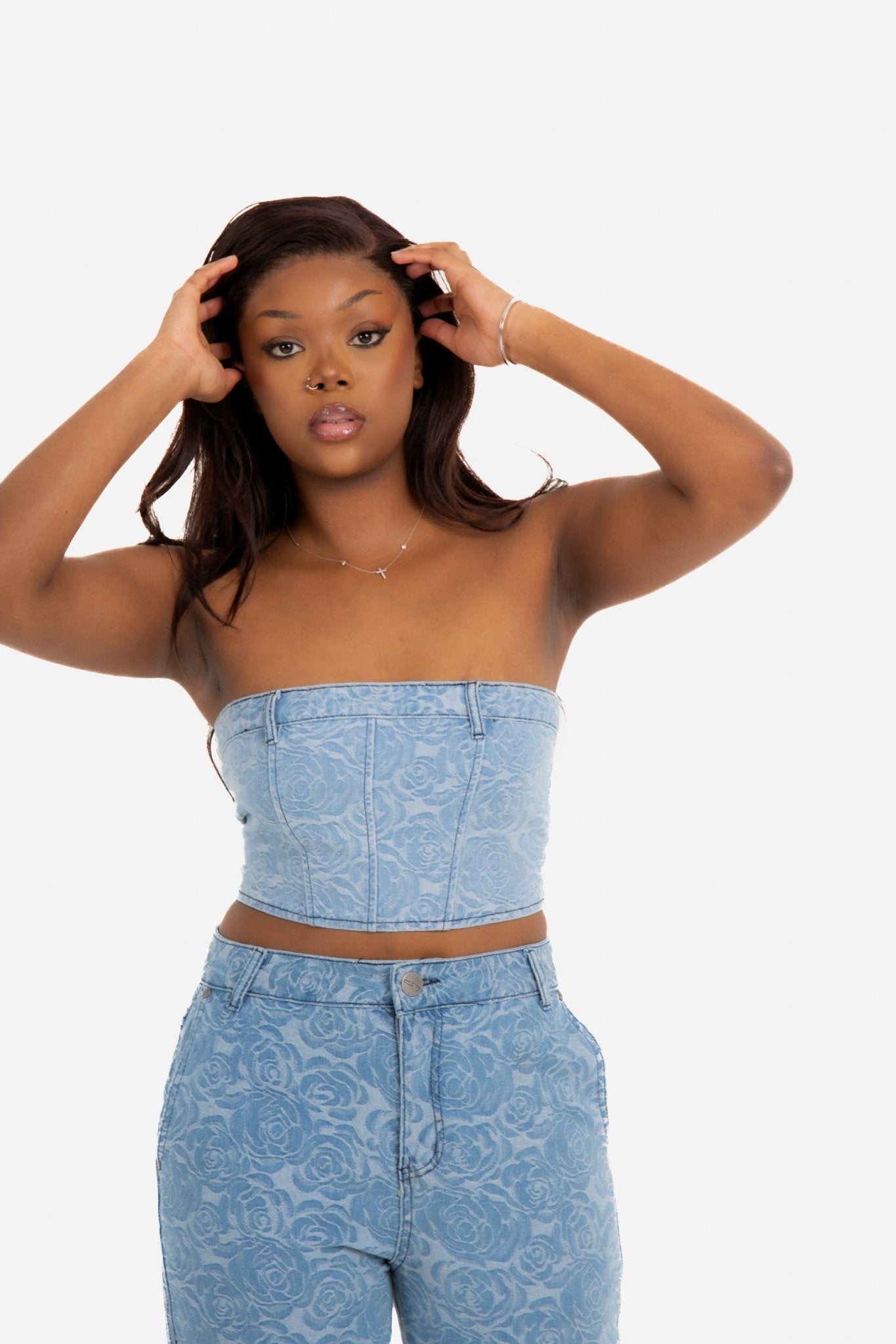 Blue Denim Floral Jacquard Bandeau - Liquor n Poker