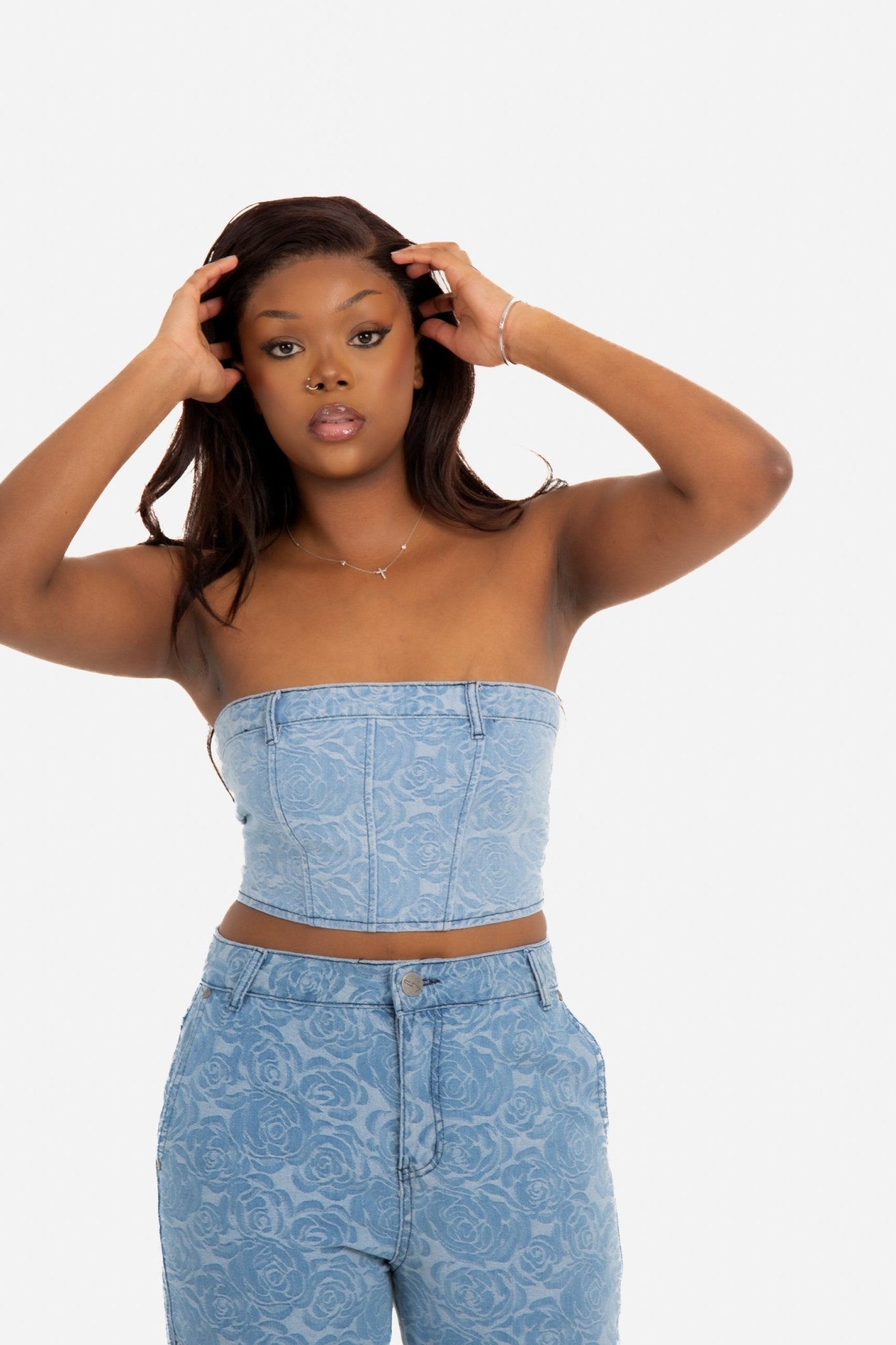 Blue Denim Floral Jacquard Bandeau - Liquor n Poker