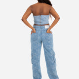 Blue Denim Floral Jacquard Bandeau - Liquor n Poker