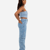 Blue Denim Floral Jacquard Bandeau - Liquor n Poker