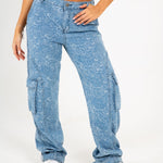 Blue Denim Floral Jacquard Cargo Jean - Liquor n Poker