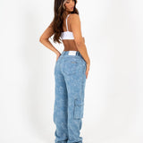 Blue Denim Floral Jacquard Cargo Jean - Liquor n Poker