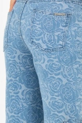 Blue Denim Floral Jacquard Cargo Jean - Liquor n Poker