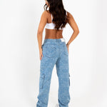 Blue Denim Floral Jacquard Cargo Jean - Liquor n Poker