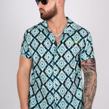 Blue Geometric Revere Shirt - Liquor n Poker