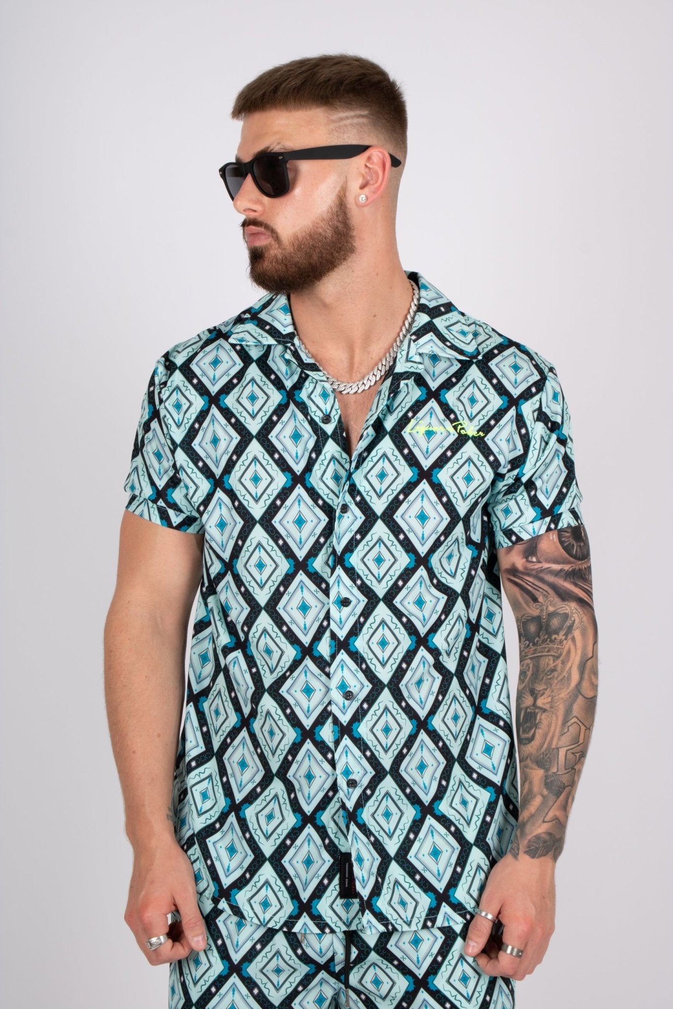 Blue Geometric Revere Shirt - Liquor n Poker