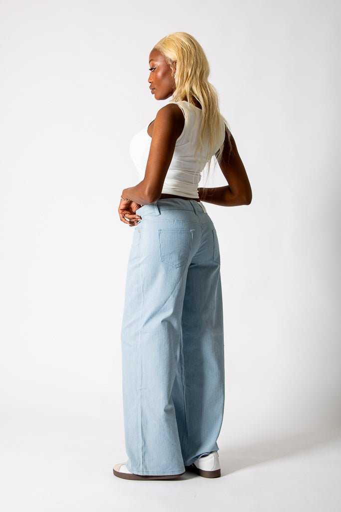 Blue Hickory Stripe Baggy Jeans - Liquor n Poker