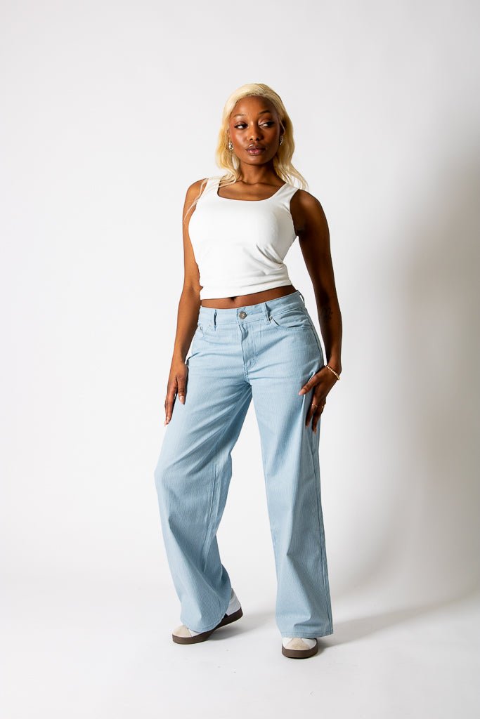 Blue Hickory Stripe Baggy Jeans - Liquor n Poker