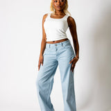 Blue Hickory Stripe Baggy Jeans - Liquor n Poker