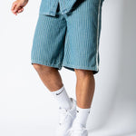 Blue Pinstripe Jorts With Embroidered Hem - Liquor n Poker