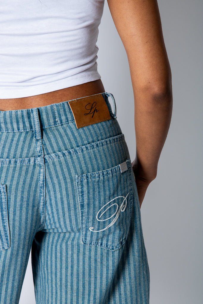 Blue Pinstripe Jorts With Embroidered Hem - Liquor n Poker