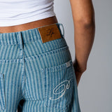 Blue Pinstripe Jorts With Embroidered Hem - Liquor n Poker