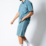 Blue Pinstripe Jorts With Embroidered Hem - Liquor n Poker