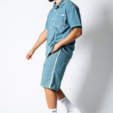 Blue Pinstripe Jorts With Embroidered Hem - Liquor n Poker