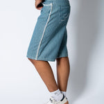 Blue Pinstripe Jorts With Embroidered Hem - Liquor n Poker