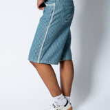 Blue Pinstripe Jorts With Embroidered Hem - Liquor n Poker