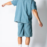 Blue Pinstripe Jorts With Embroidered Hem - Liquor n Poker