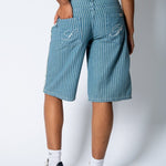 Blue Pinstripe Jorts With Embroidered Hem - Liquor n Poker