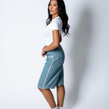 Blue Pinstripe Jorts With Embroidered Hem - Liquor n Poker