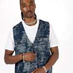 Blue Textured Camo Denim Gilet Vest - Liquor n Poker