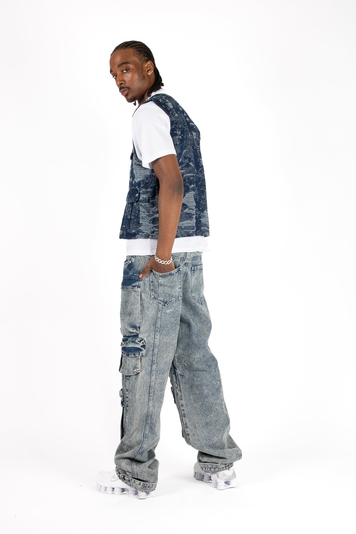 Blue Textured Camo Denim Gilet Vest - Liquor n Poker