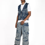Blue Textured Camo Denim Gilet Vest - Liquor n Poker