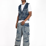 Blue Textured Camo Denim Gilet Vest - Liquor n Poker