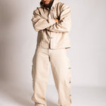 Boxy Fireman Clasp Hooded Denim Jacket in Ecru - Liquor n Poker