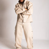 Boxy Fireman Clasp Hooded Denim Jacket in Ecru - Liquor n Poker