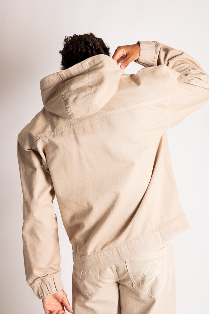 Boxy Fireman Clasp Hooded Denim Jacket in Ecru - Liquor n Poker