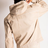 Boxy Fireman Clasp Hooded Denim Jacket in Ecru - Liquor n Poker
